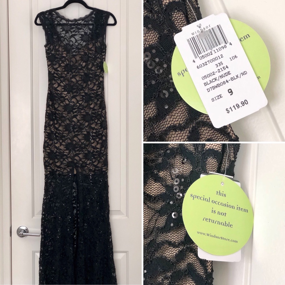Windsor Sexy Black Lace Sparkle Sheer Dress Slit 9